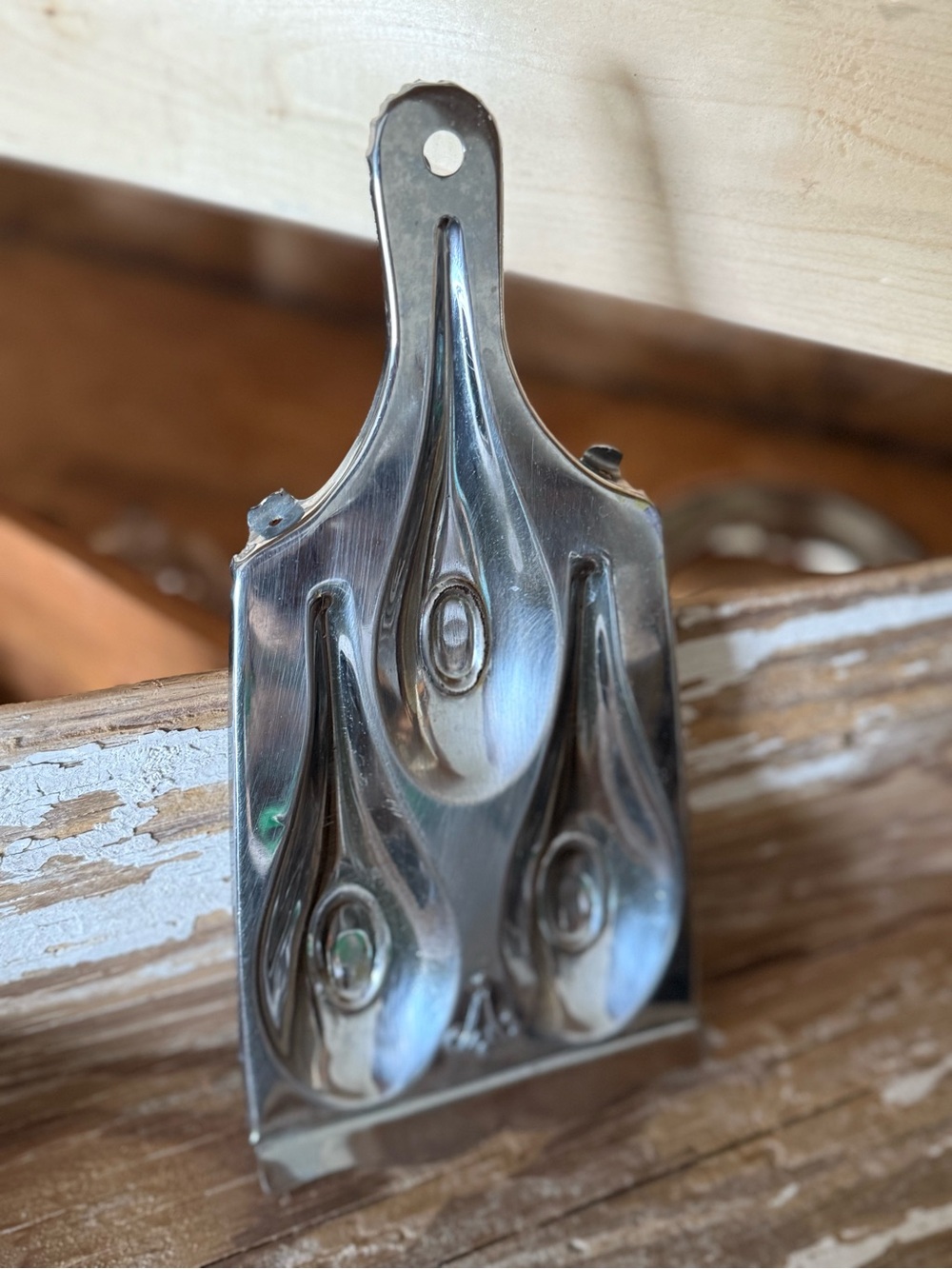 Decorative Silver Metal Spoon Rest or Wall Hook Panel